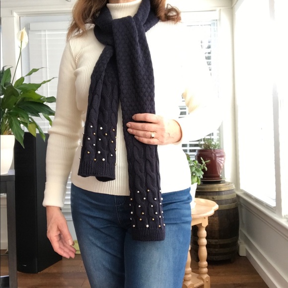 Accessories - Navy scarf with pearl accents Accessories - Navy scarf with pearl accents